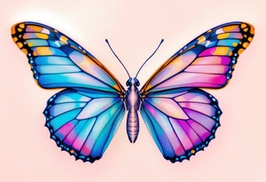 One has a half butterfly wing in shades of blue and violet, the other the mirrored wing, completing the butterfly across both bodies. tattoo idea