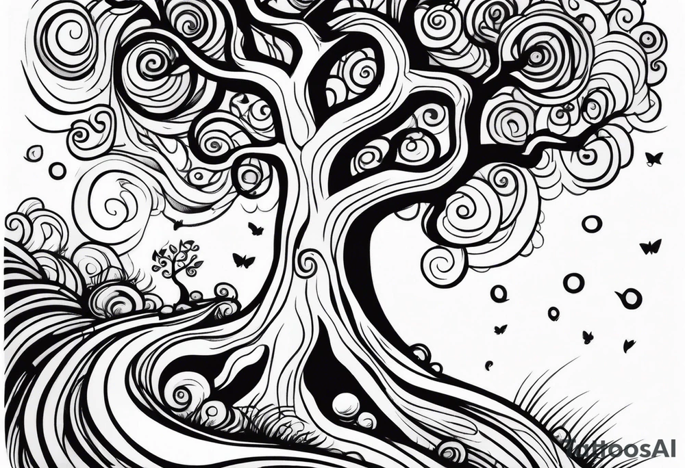 Creepy tree asymmetrical tattoo idea