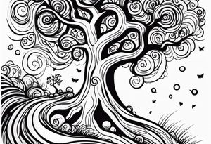 Creepy tree asymmetrical tattoo idea