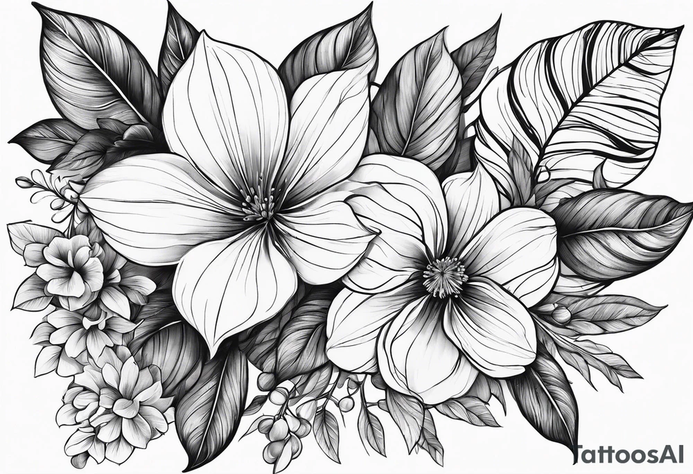 leaves and flowers geo tattoo idea