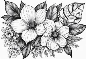 leaves and flowers geo tattoo idea