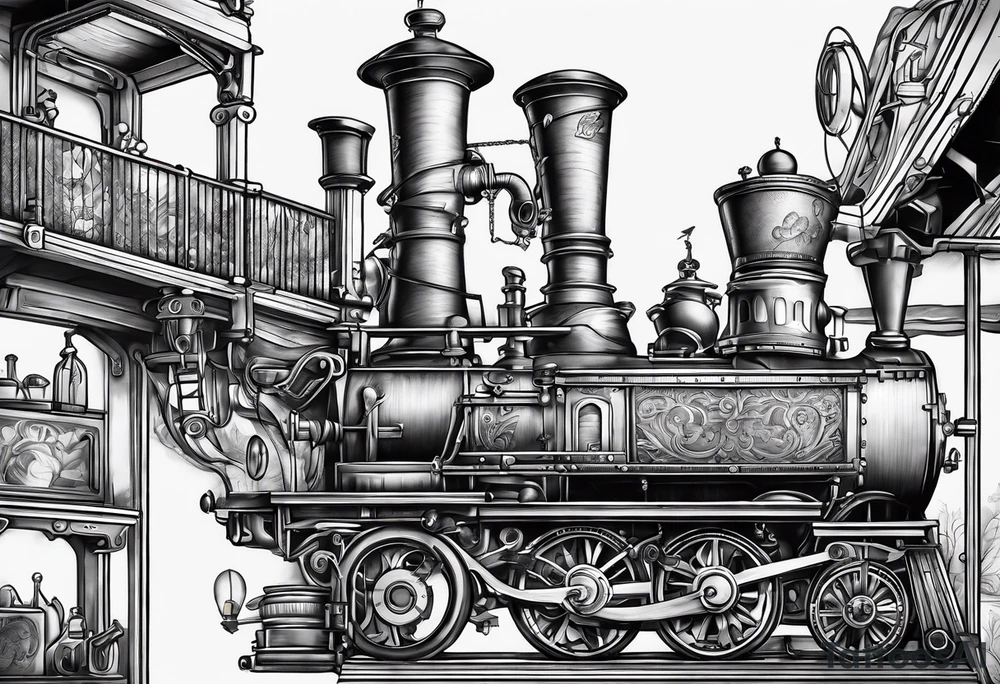 rube goldberg style contraption tattoo idea