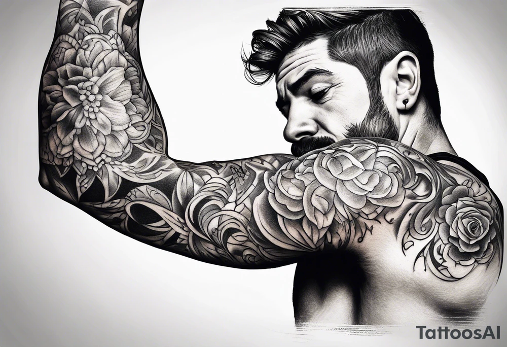 distressed pain tissue elbow man tattoo idea