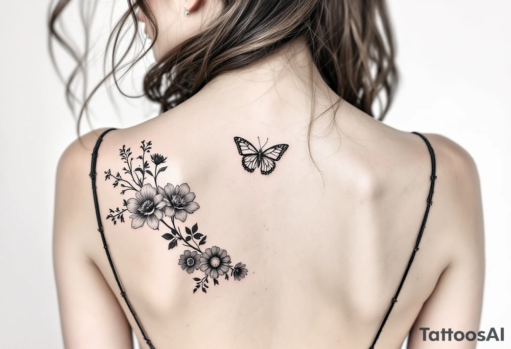 Butterfly and flowers tattoo idea