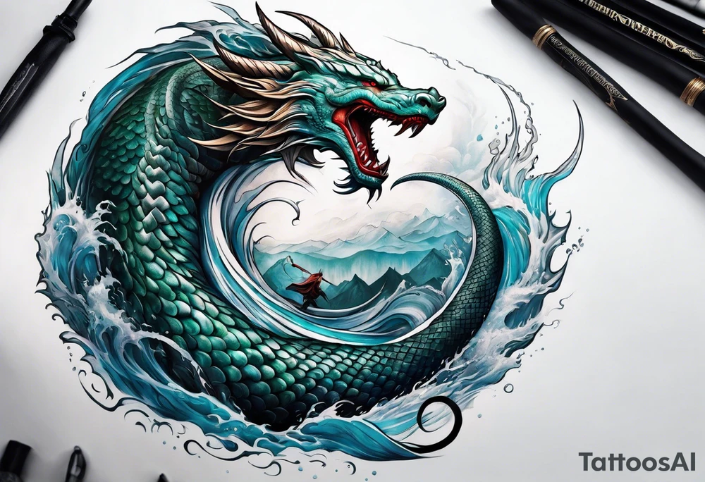 a Sleeve tattoo of Jörmungandr from god of war the game tattoo idea
