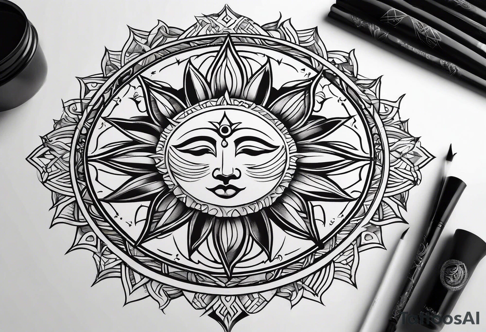 sun and moon line spirituality tattoo idea
