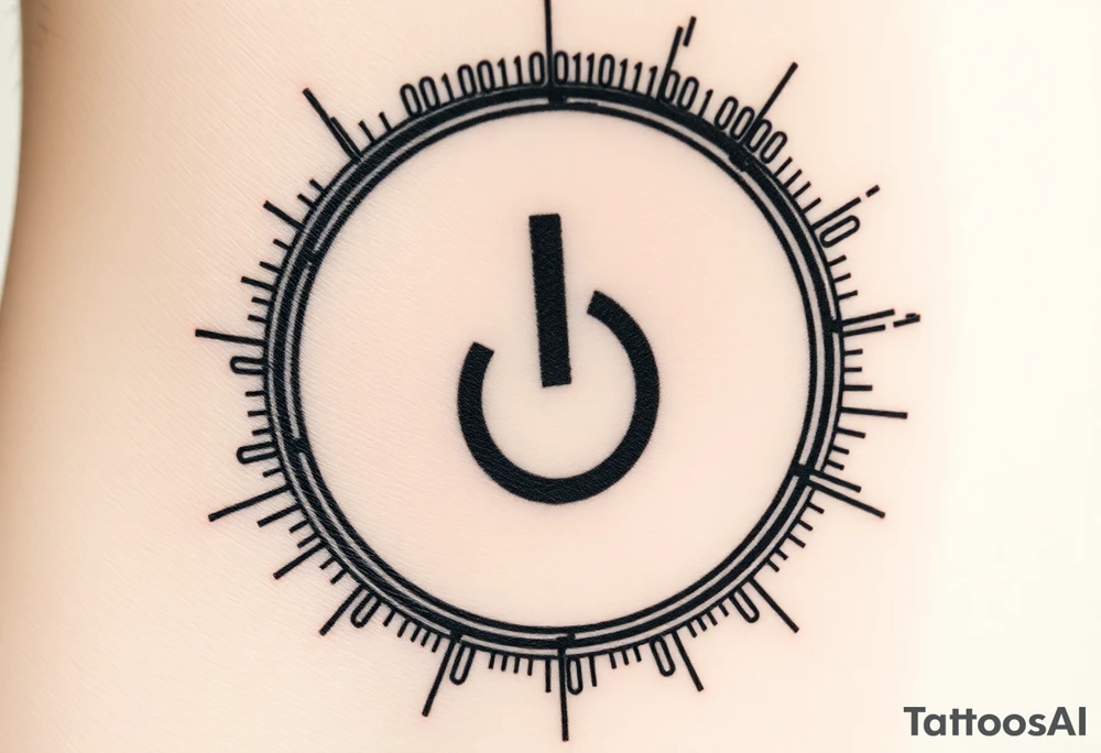 A Power Button with the Binary Text "00100001 01100011 01110000 01110101" Embedded in the background. tattoo idea