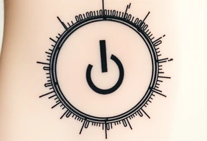 A Power Button with the Binary Text "00100001 01100011 01110000 01110101" Embedded in the background. tattoo idea