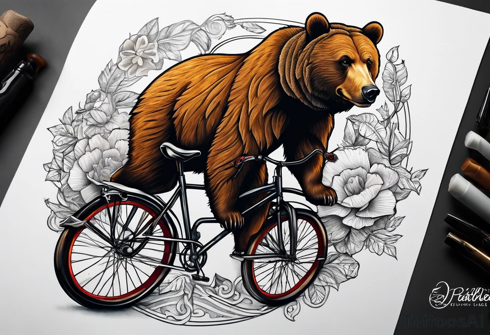 bear riding a bicycle tattoo idea