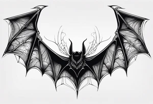 Bat upside down, wings made of spider web, wings wide open tattoo idea