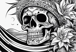 skeleton on a surfboard tattoo idea