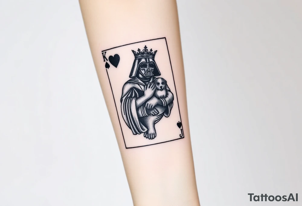 king of hearts card with arm Darth Vader card with paw prints and princess crown tattoo idea