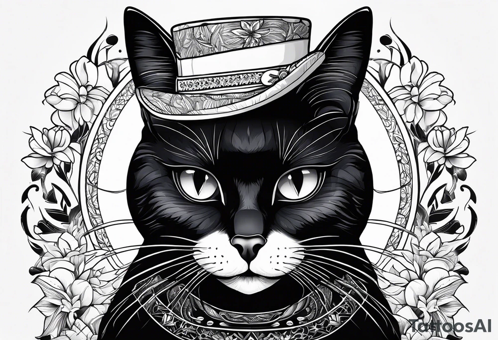 Black cat with a funny hat and a sweater tattoo idea