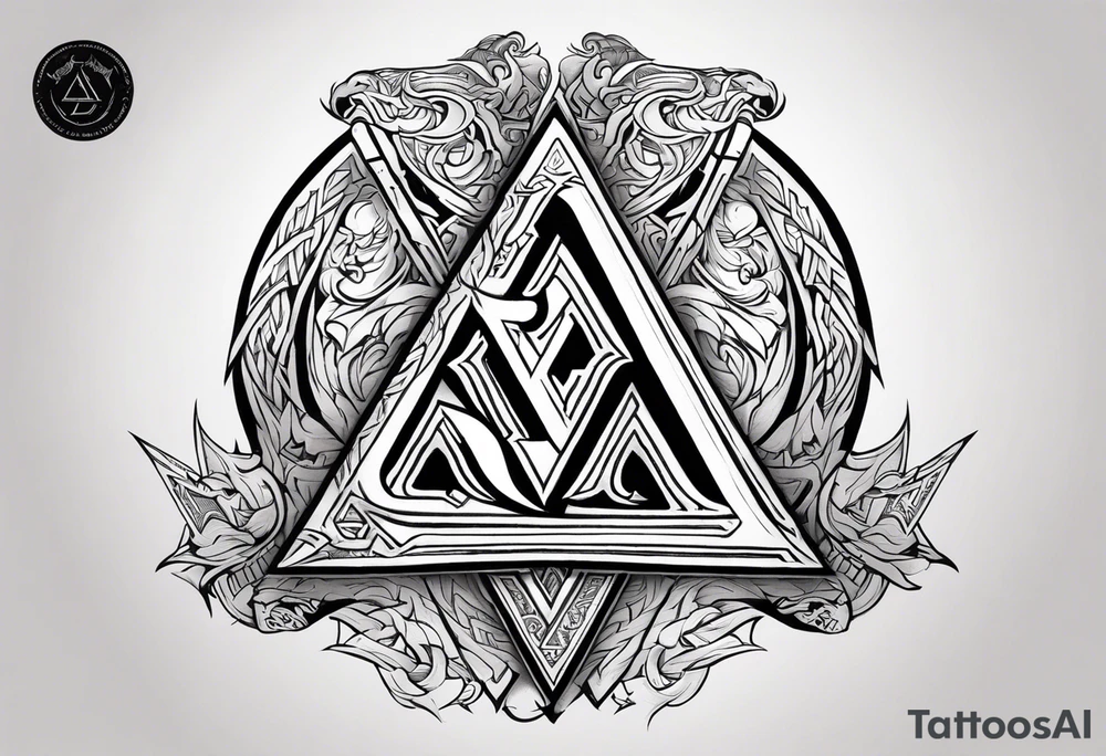 Valhalla sword 
 dragon axe Valknut tattoo idea