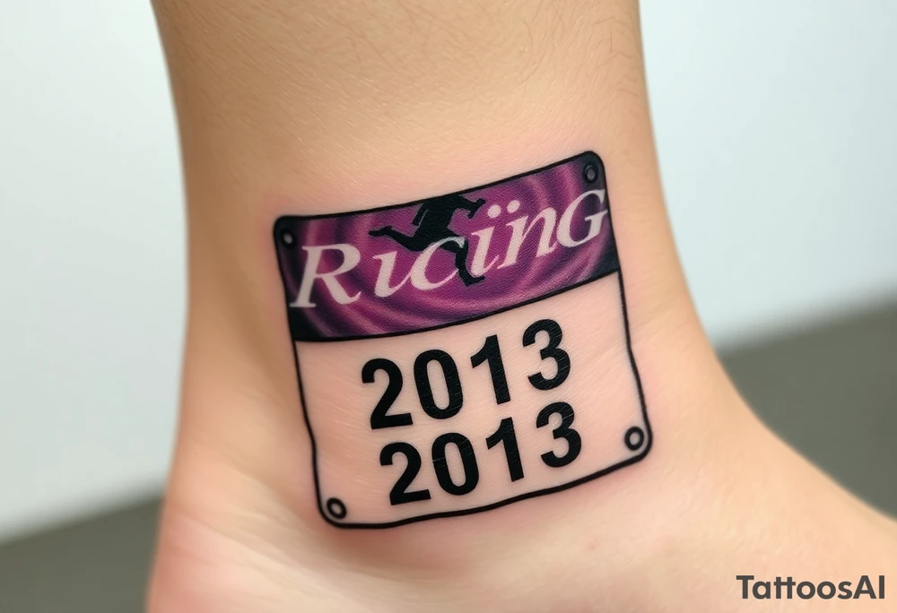 Racing half marathon bib 2013 purple and gold running safety pins piercing the skin running tattoo idea