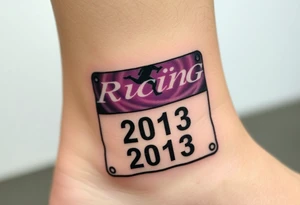 Racing half marathon bib 2013 purple and gold running safety pins piercing the skin running tattoo idea