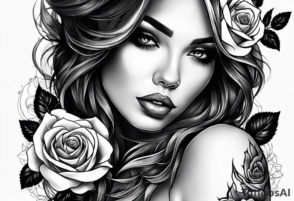Beautiful woman roses tattoo idea