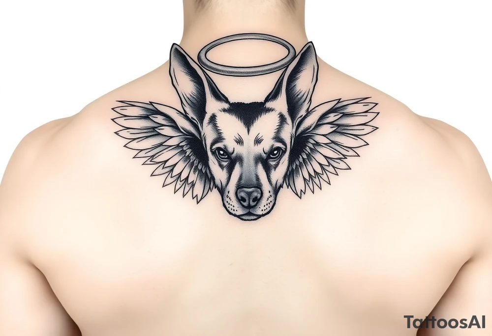 Dog ears with wings and halo tattoo idea