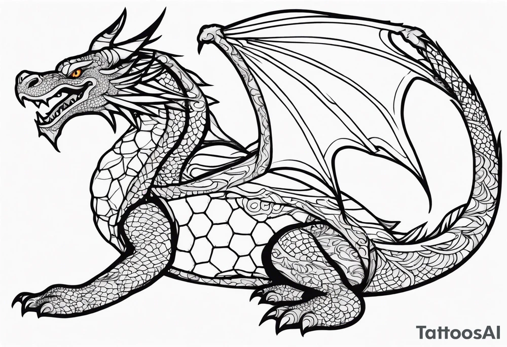 an outline of a dragon wrapping around a turtle tattoo idea