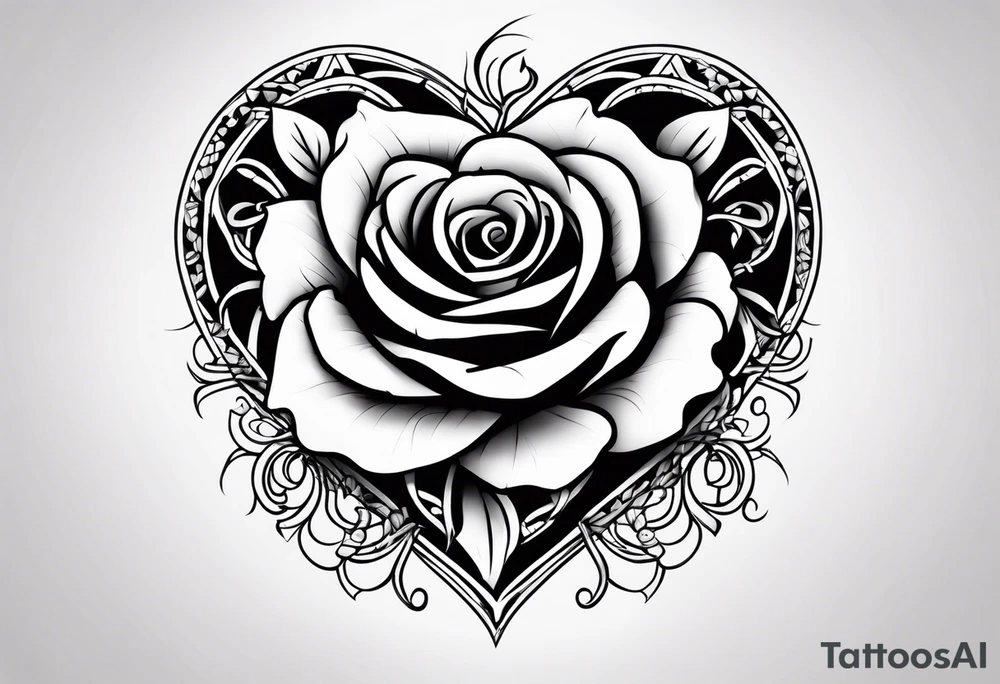 Zoe name written within a heart and rose tattoo idea