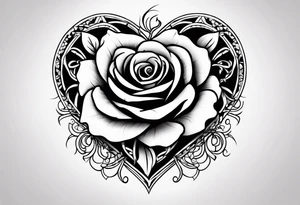 Zoe name written within a heart and rose tattoo idea