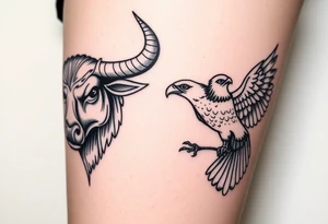 A bull and a falcon  with ancient Egyptian mythology, as ruled by Venus in western zodiac, tattoo idea