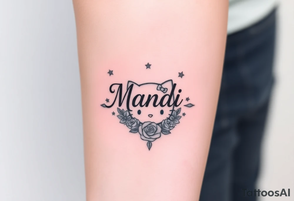 Name Mandi with blue eyes roses and stars hello kitty tattoo idea