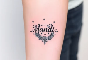 Name Mandi with blue eyes roses and stars hello kitty tattoo idea