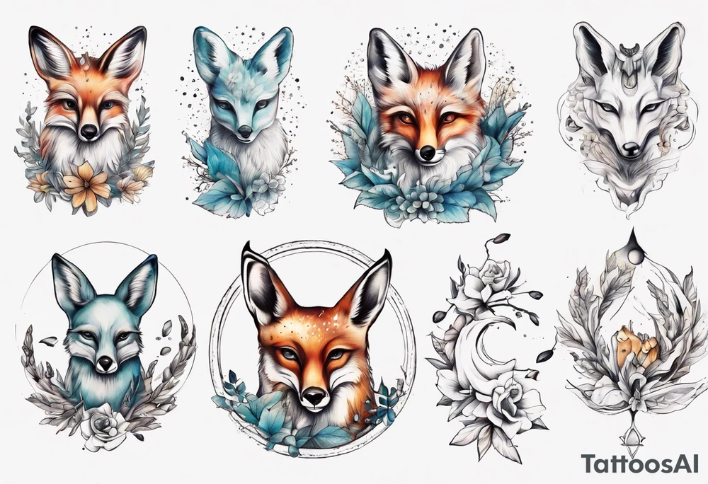 wasser sonne und mond fuchs eule kolibri wald hirsch blume des lebens tattoo idea