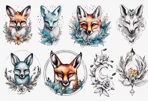 wasser sonne und mond fuchs eule kolibri wald hirsch blume des lebens tattoo idea