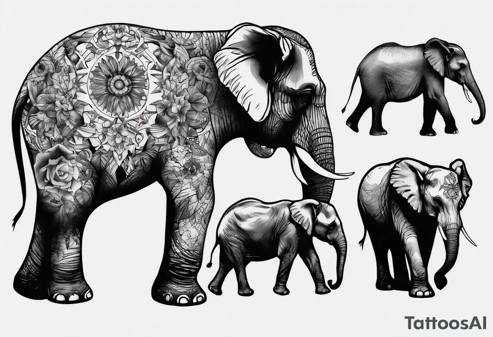 4 elephants family tattoo idea