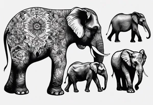 4 elephants family tattoo idea