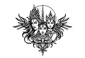 Lord Shiva, Godess Kali, Godess Lilith Together with the moon in the background tattoo idea