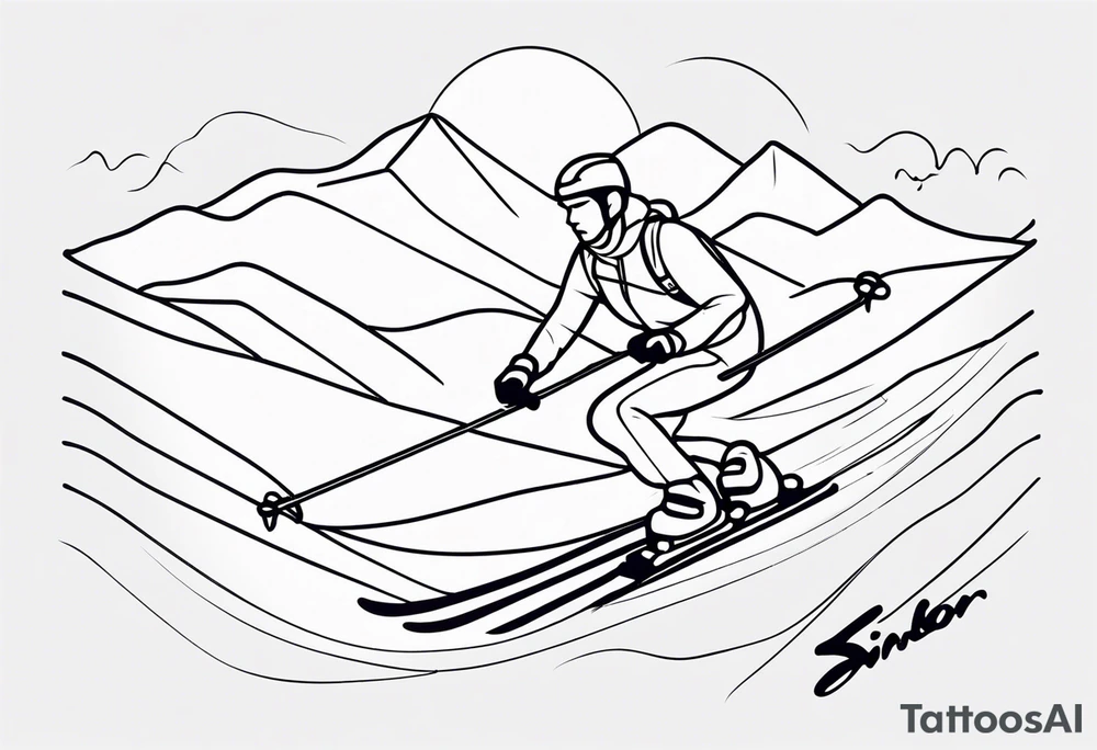 Skier in motion, single line tattoo idea