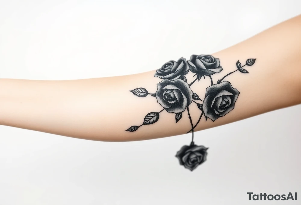 Black Roses with vines  dark shaded with blue monarch tattoo idea