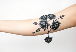 Black Roses with vines  dark shaded with blue monarch tattoo idea