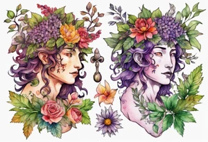 Dionysus covered in flowers and leaves tattoo idea