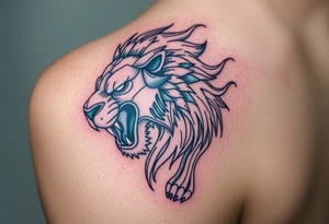 Robotic fire breathing lion tattoo idea
