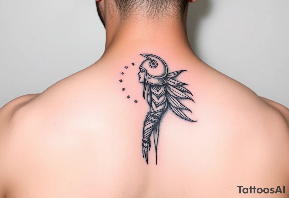 Realistic Valkyrie with helmet side profile tattoo idea
