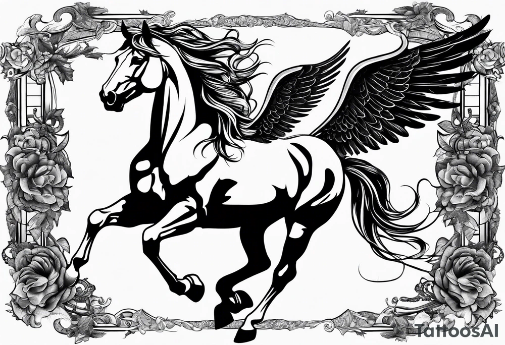 Horse with wings and a big ship in the wayer tattoo idea