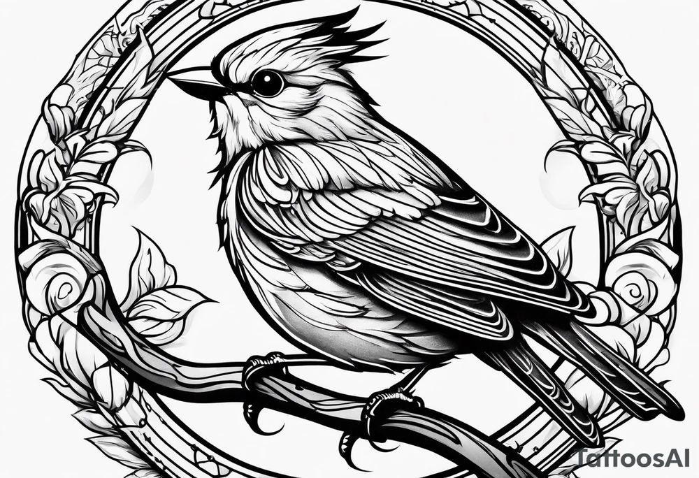 Bird powerfully looking while on a branch tattoo idea