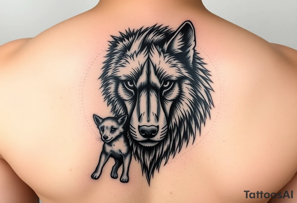 A solitary yet sublime and noble wolf and its progeny. the face for arm tattoo tattoo idea