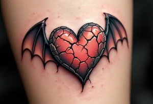 A heart with bat wings, cracked like old stone, symbolizing loneliness and independence. tattoo idea