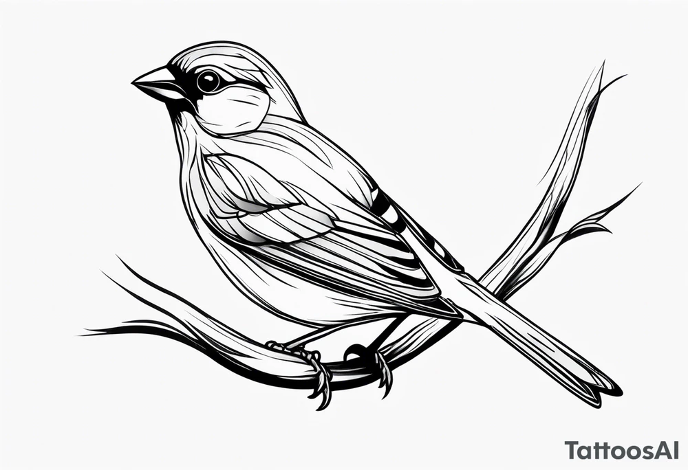 Create a delicate tattoo of a sparrow perched on a branch, featuring soft details and subtle shading for a gentle look tattoo idea