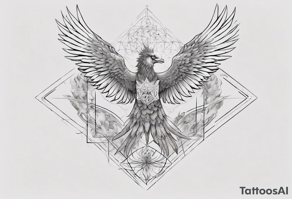 Sleeve for woman's arm sacred geometry Metatron's cube with phoenix tattoo idea