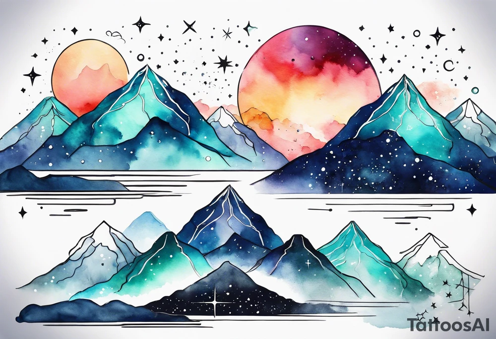 Simple constellation lines over mountain range tattoo idea