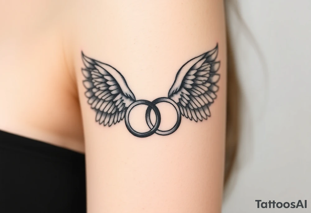 two wedding rings combined with angel wings tattoo idea