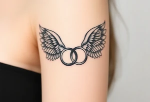 two wedding rings combined with angel wings tattoo idea