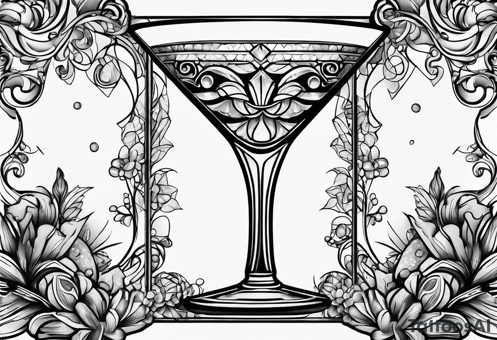 abstract hand grabbing coupe cocktail glass tattoo idea