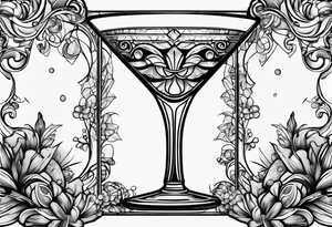 abstract hand grabbing coupe cocktail glass tattoo idea